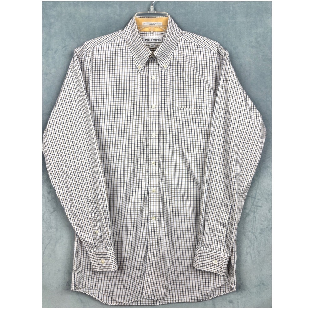 Paul Fredrick Mens 16-35 Slim Fit Non-Iron Cotton Pinpoint Tattersall Shirt Gold